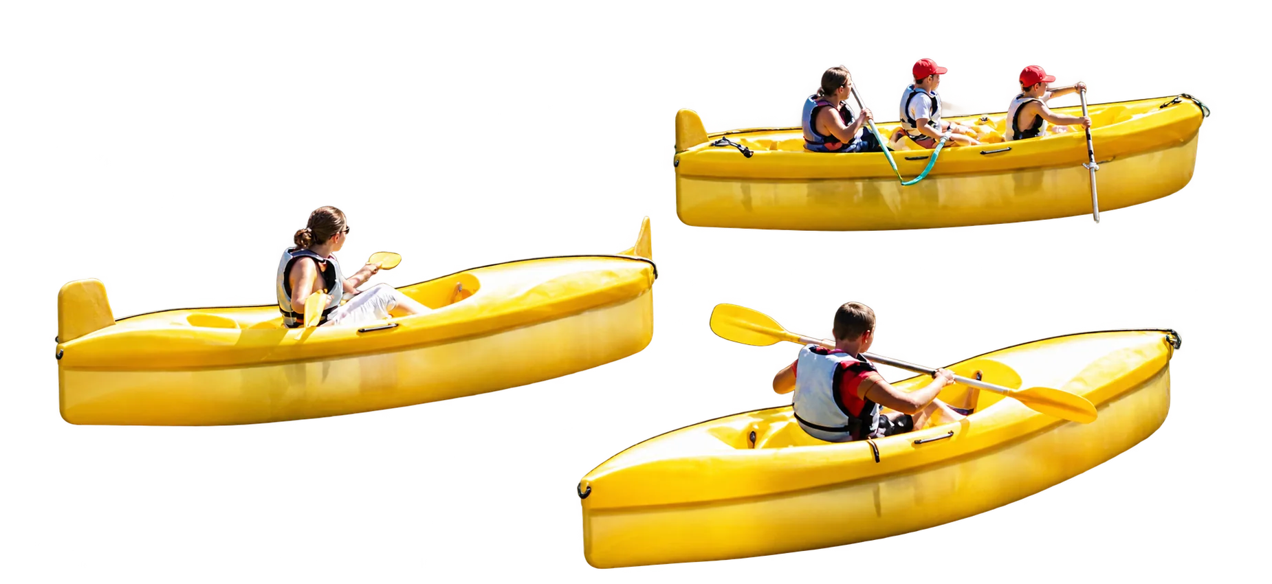 Trois kayaks jaunes sur le Chassezac